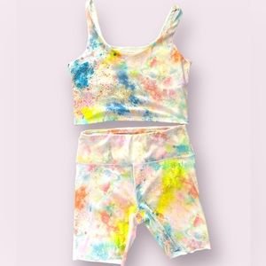 Tie Dye Sports Bra Biker Short Set Active Wear